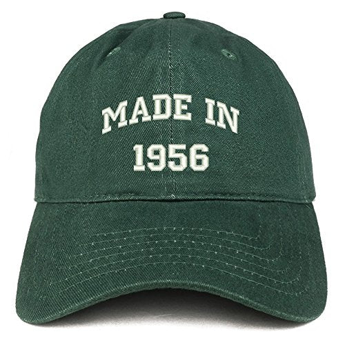 Trendy Apparel Shop Made in 1956 Text Embroidered 65th Birthday Brushed Cotton Cap