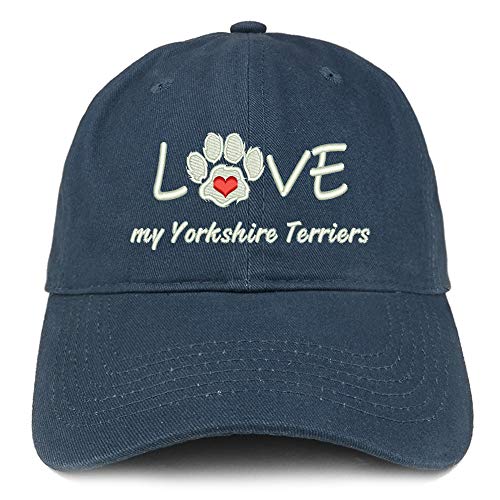 Trendy Apparel Shop I Love My Yorkshire Terriers Embroidered Soft Crown 100% Brushed Cotton Cap