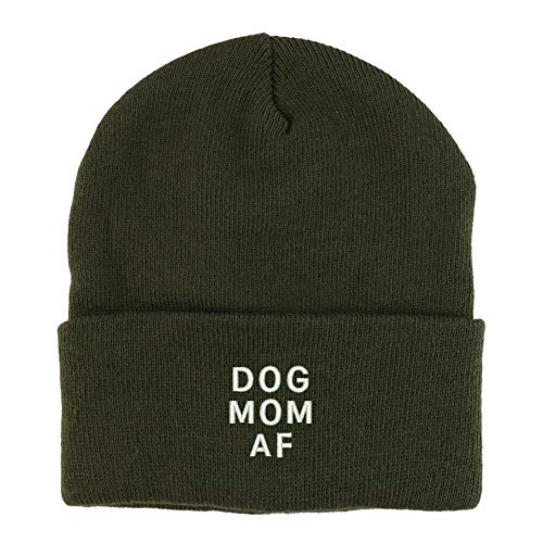 Trendy Apparel Shop Dog Mom AF Embroidered Winter Long Cuff Beanie