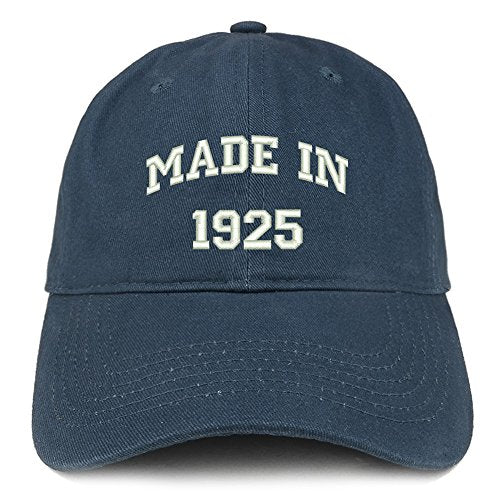 Trendy Apparel Shop Made in 1925 Text Embroidered 96th Birthday Brushed Cotton Cap