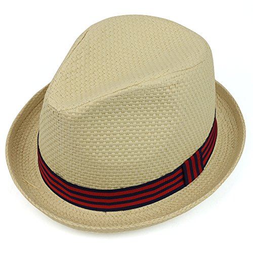 Trendy Apparel Shop Men's Paper Woven Straw Fedora Hat with Two Tone Hat Band