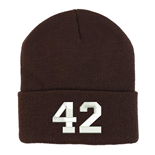 Trendy Apparel Shop Number 42 Collegiate Varsity Embroidered Long Cuff Beanie