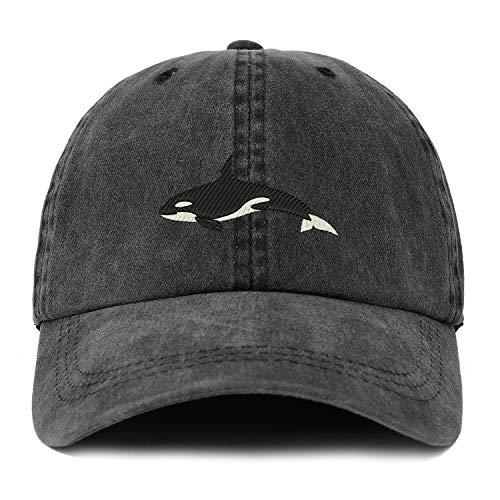Trendy Apparel Shop XXL Orca Killer Whale Embroidered Unstructured Washed Pigment Dyed Baseball Cap