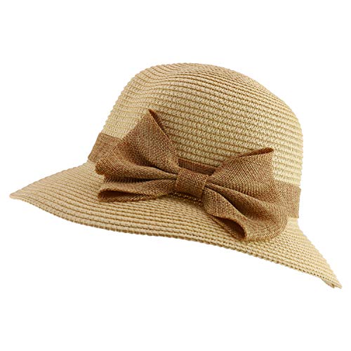 Trendy Apparel Shop Women's Bow Band Paper Braid Large Brim Sun Bucket Hat