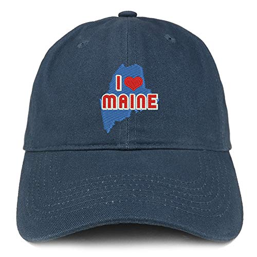 Trendy Apparel Shop I Love Maine Map Embroidered Soft Crown 100% Brushed Cotton Cap