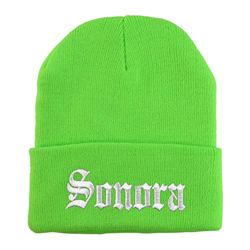 Trendy Apparel Shop Old English Sonora White Embroidered Acrylic Knit Beanie Cap