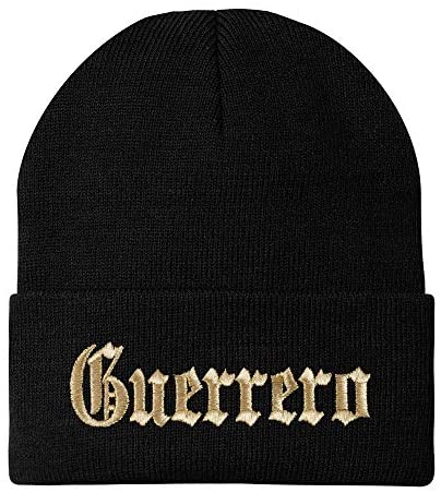 Trendy Apparel Shop Old English Guerrero Gold Embroidered Acrylic Knit Beanie Cap