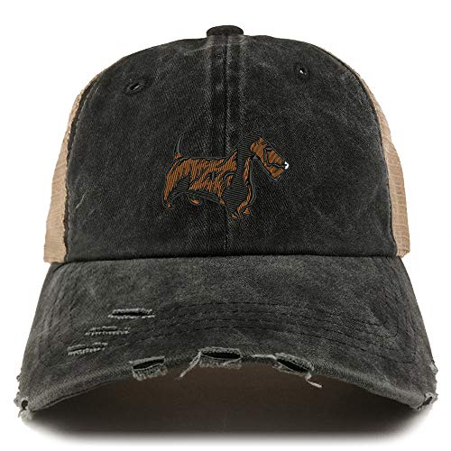 Trendy Apparel Shop Scottish Terrier Dog Embroidered Frayed Bill Trucker Mesh Back Cap
