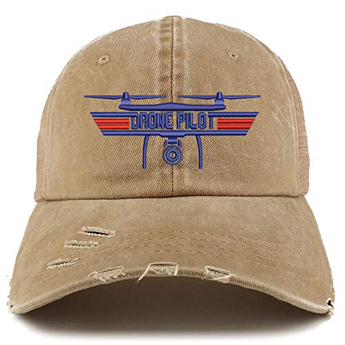 Trendy Apparel Shop Drone Top Gun Pilot Embroidered Frayed Bill Trucker Mesh Back Cap
