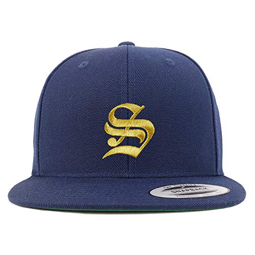Trendy Apparel Shop Old English Gold S Embroidered Snapback Flatbill Baseball Cap