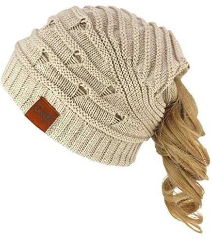 Trendy Apparel Shop 2 in 1 Winter Ponytail Slouchy Beanie Hat and Neck Warmer