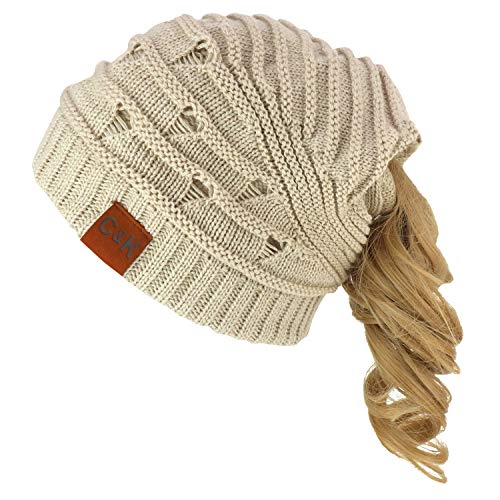 Trendy Apparel Shop 2 in 1 Winter Ponytail Slouchy Beanie Hat and Neck Warmer