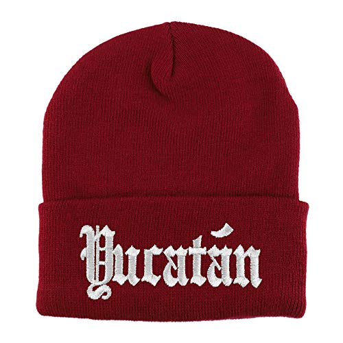 Trendy Apparel Shop Old English Yucatan White Embroidered Acrylic Knit Beanie Cap