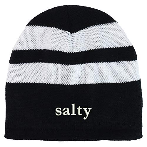 Trendy Apparel Shop Salty Embroidered Fleece Lined Striped Short Beanie