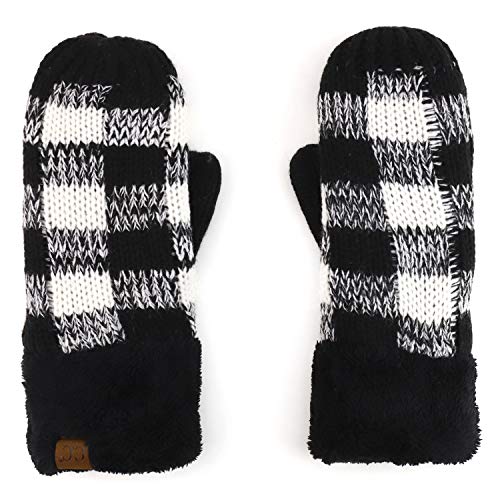 Trendy Apparel Shop Women's Buffalo Checkered Fleece Cuff Mitten Gloves