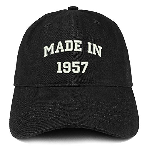 Trendy Apparel Shop Made in 1957 Text Embroidered 64th Birthday Brushed Cotton Cap