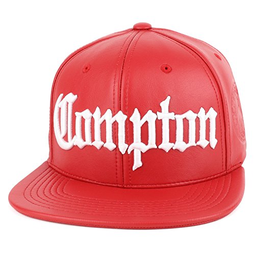 Trendy Apparel Shop Compton 3D Embroidered PU Leather Style Flatbill Snapback Cap