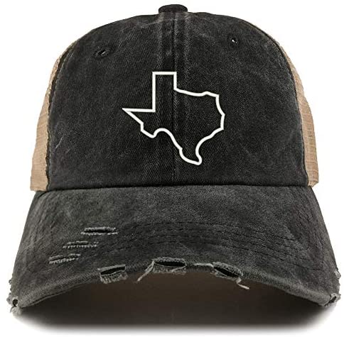 Trendy Apparel Shop Texas Outline Pigment Dyed Front Mesh Back Frayed Bill Cap