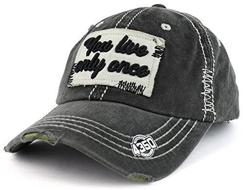 Trendy Apparel Shop You Only Live Once YOLO 3D Embroidered Frayed Vintage Cotton Washed Baseball Cap