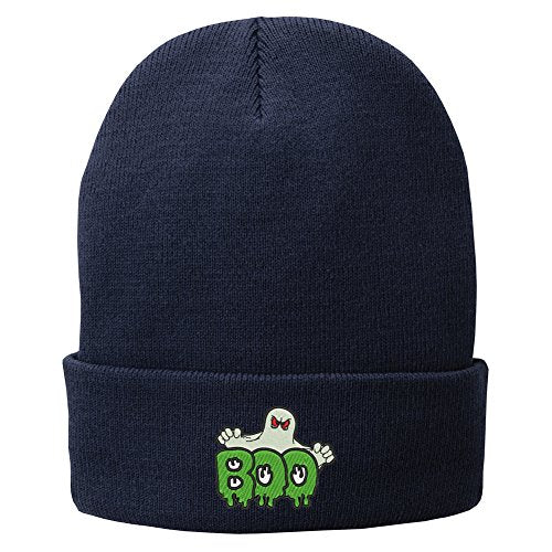 Trendy Apparel Shop Halloween Boo Embroidered Winter Folded Long Beanie
