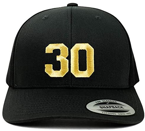 Trendy Apparel Shop Number 30 Gold Thread Embroidered Retro Trucker Mesh Cap