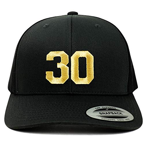 Trendy Apparel Shop Number 30 Gold Thread Embroidered Retro Trucker Mesh Cap