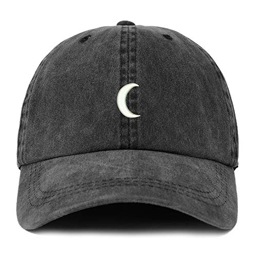 Trendy Apparel Shop XXL Crescent Moon Embroidered Unstructured Washed Pigment Dyed Baseball Cap
