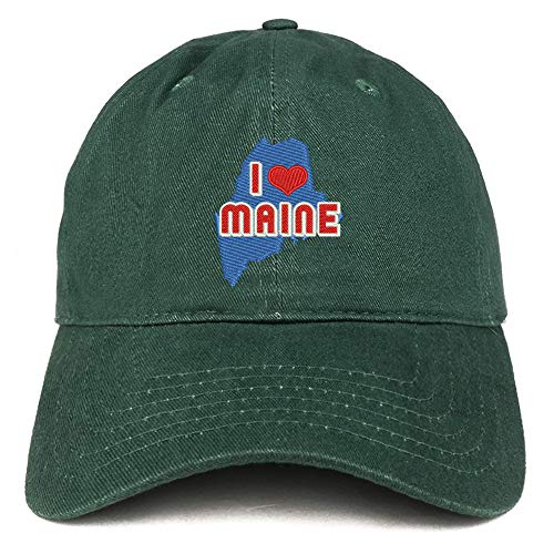 Trendy Apparel Shop I Love Maine Map Embroidered Soft Crown 100% Brushed Cotton Cap