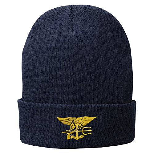 Trendy Apparel Shop US Navy Seal Embroidered Winter Folded Long Beanie