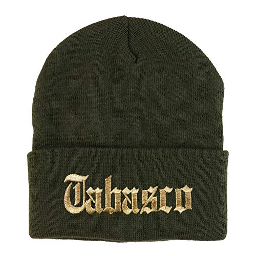 Trendy Apparel Shop Old English Tabasco Gold Embroidered Acrylic Knit Beanie Cap