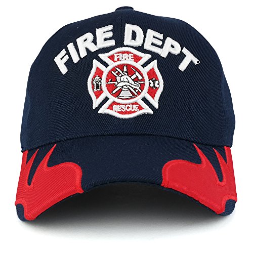 Trendy Apparel Shop Fire FD 3D Embroidery Fire and Rescue Baseball Cap with Flame Bill - Navy