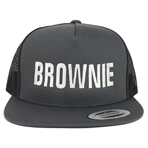 Trendy Apparel Shop Brownie Embroidered 5 Panel Flat Bill Mesh Cap