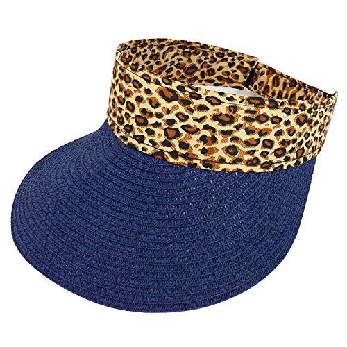 Trendy Apparel Shop Leopard Print Headband Paper Braid Adjustable Sun Visor Hat