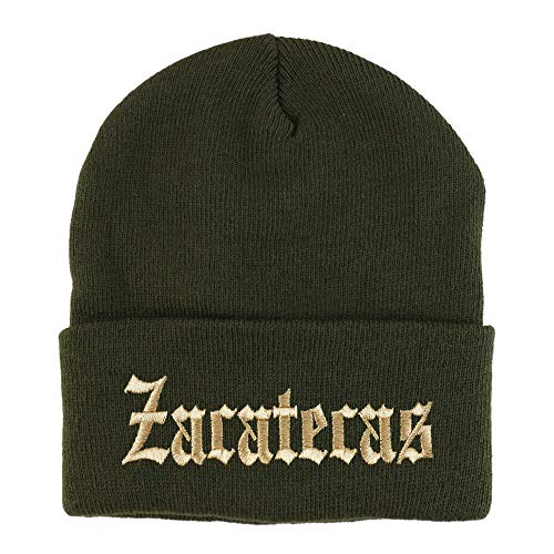 Trendy Apparel Shop Old English Zacatecas Gold Embroidered Acrylic Knit Beanie Cap