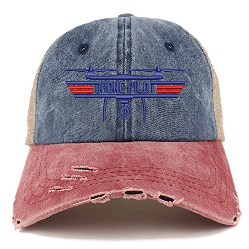 Trendy Apparel Shop Drone Top Gun Pilot Embroidered Frayed Bill Trucker Mesh Back Cap