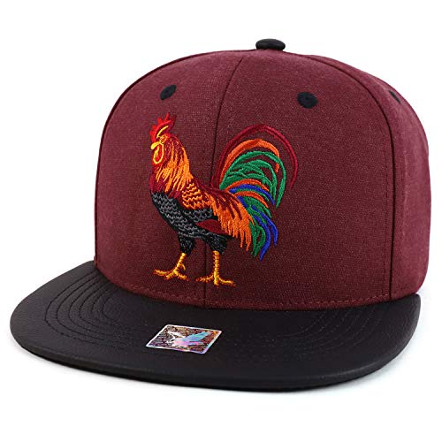 Trendy Apparel Shop Cock Fight Rooster Embroidered Leather Flatbill Snapback Cap