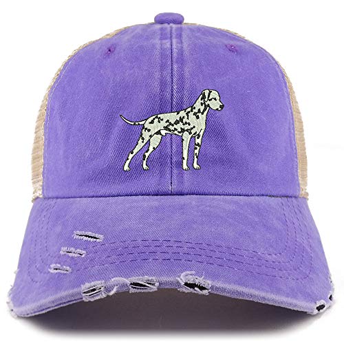 Trendy Apparel Shop Dalmatian Dog Embroidered Frayed Bill Trucker Mesh Back Cap