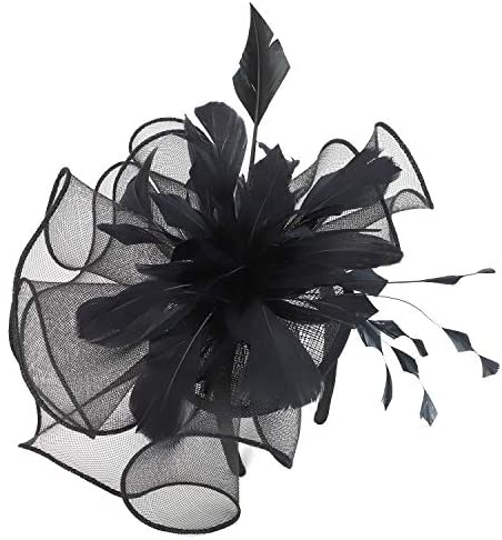 Trendy Apparel Shop Women's Long Feathered Mesh Flower Cocktail Fascinator
