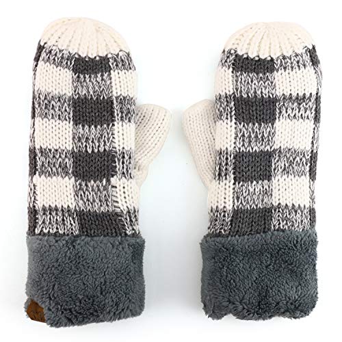 Trendy Apparel Shop Women's Buffalo Checkered Fleece Cuff Mitten Gloves