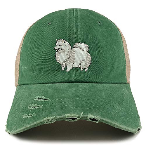 Trendy Apparel Shop Spitz Dog Embroidered Frayed Bill Trucker Mesh Back Cap