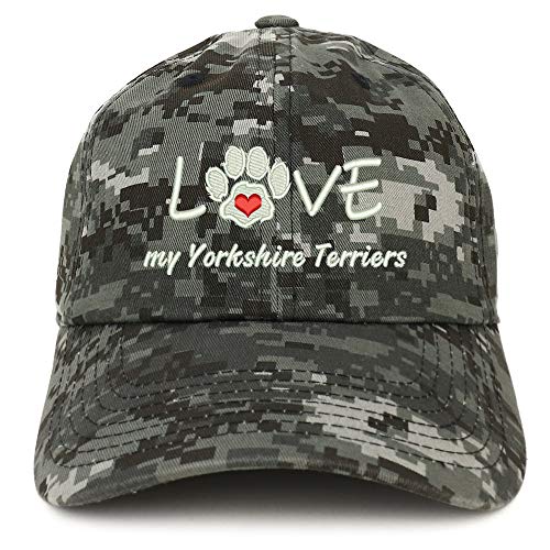 Trendy Apparel Shop I Love My Yorkshire Terriers Embroidered Soft Crown 100% Brushed Cotton Cap