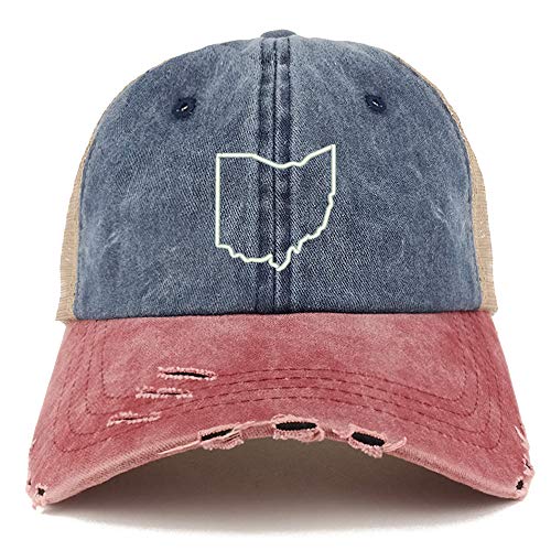 Trendy Apparel Shop Ohio State Outline Washed Front Mesh Back Frayed Bill Cap