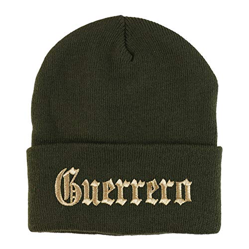 Trendy Apparel Shop Old English Guerrero Gold Embroidered Acrylic Knit Beanie Cap