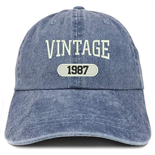 Trendy Apparel Shop Vintage 1987 Embroidered 34th Birthday Soft Crown Washed Cotton Cap