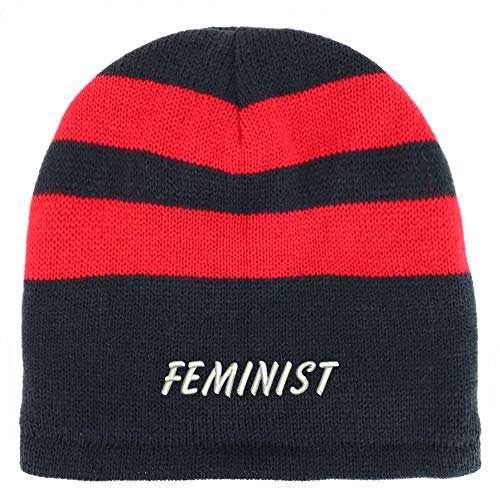 Trendy Apparel Shop Feminist Embroidered Fleece Lined Striped Short Beanie