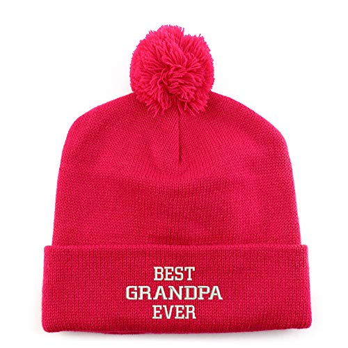 Trendy Apparel Shop Best Grandpa Ever Embroidered Solid Winter Cuff Beanie Hat with Pom Pom