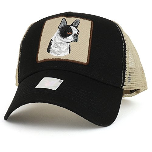 Trendy Apparel Shop Boston Terrier Dog Embroidered Mesh Back Trucker Cap