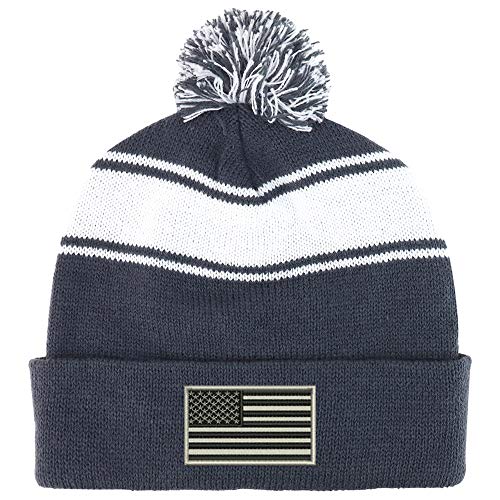 Trendy Apparel Shop Grey American Flag Two Tone Pom Striped Long Beanie Hat