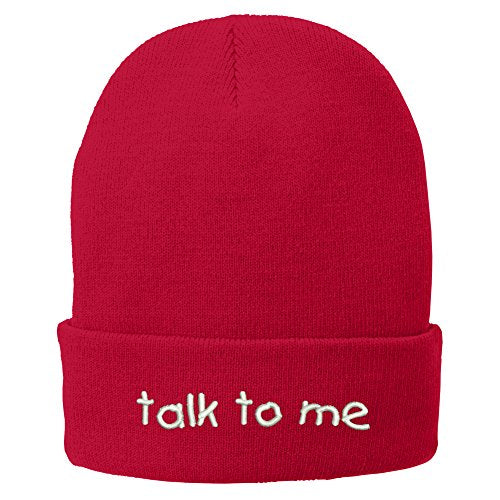Trendy Apparel Shop Talk to Me Embroidered Winter Cuff Long Beanie