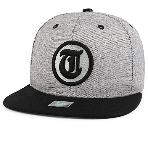 Trendy Apparel Shop Solid Letter T 3D Embroidered Flatbill Snapback Cap - Grey Black